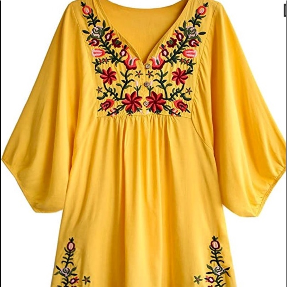 Bohemian yellow embroidered dress